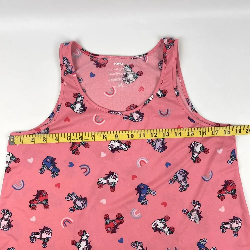 Joyspun Womens S 4-6 2pc Pajama Set Pink Retro Roller Skates Tank Top Shorts
